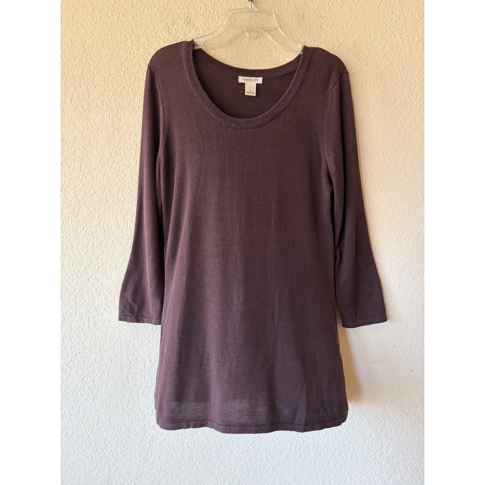 Harolds Silk Cotton Blend Scoop Neck Tunic Sweater Brown 3/4 Sleeve Size M